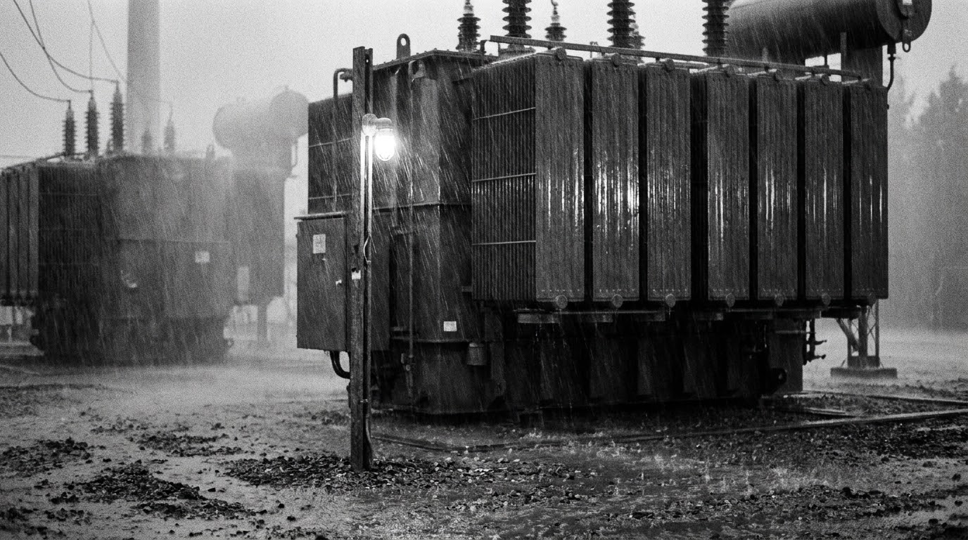 High-voltage transformers in heavy rain